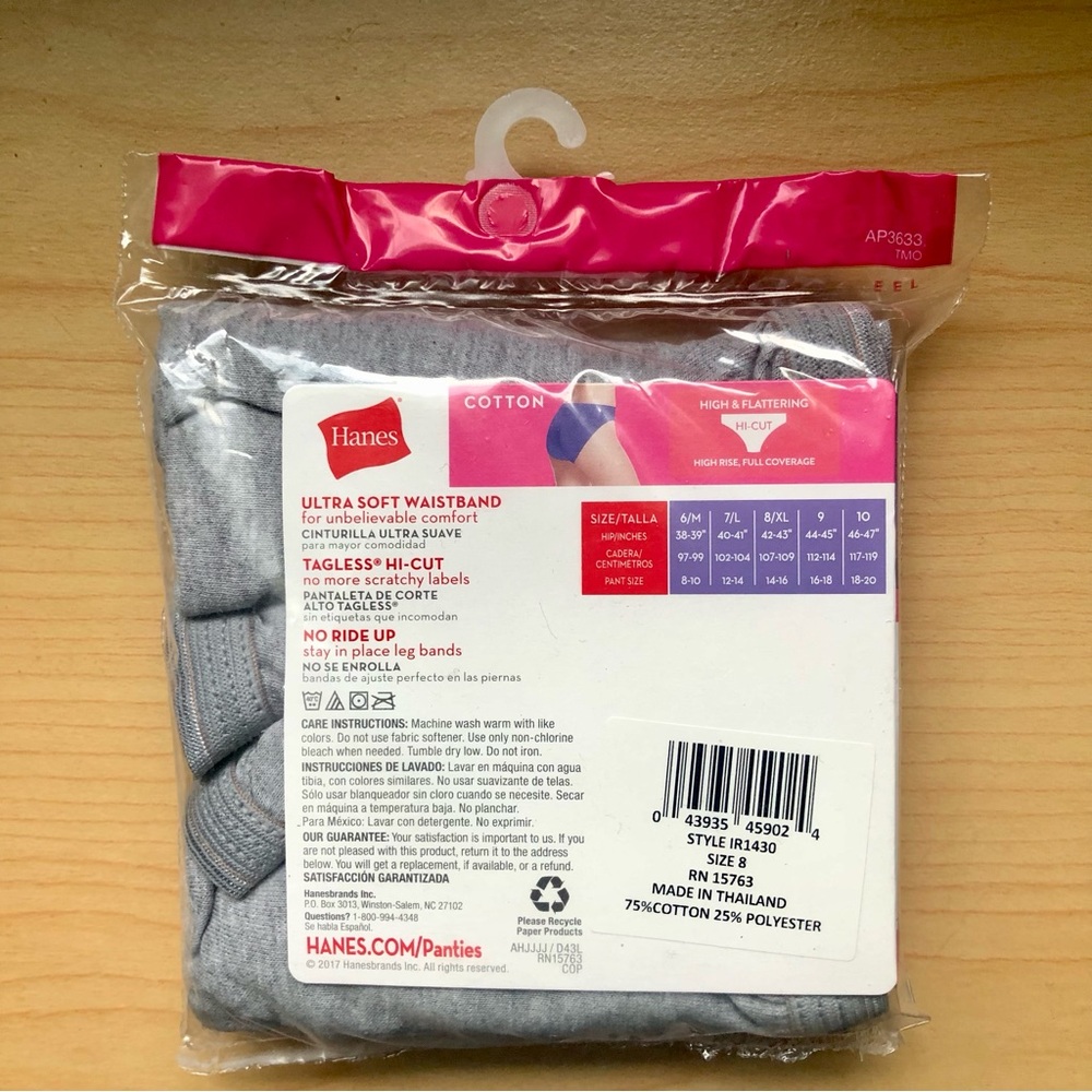 NWT Hanes Tagless Hi-Cut Gray Cotton Underwear 3 Pack - Picture 3 of 5